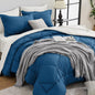 HEVUMYI Teal Blue & Ivory Full Comforter Set - 7-Piece All Season Bed in a Bag Full, Ultra Soft Bedding Set with Comforter, Flat Sheet, Fitted Sheet, Pillowcases, Pillow Shams, Teal Blue & Ivory