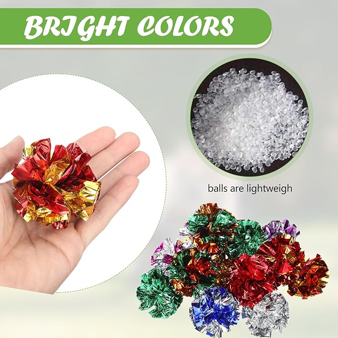 Silkfly 30 Pcs Polyester Film Crinkle Balls Cat Toys 2.36" Interactive Crinkle Ball, Colorful Chew and Chase Cat Toys for Indoor Kittens to Keep Fit Active-Mewly Pet