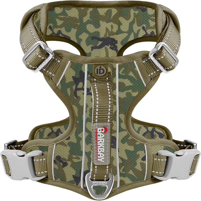 BARKBAY Dog Harness No Pull with ID Tag Pocket - Heavy Duty, Reflective, Easy Control for Large Dogs(Camo,S)-Mewly Pet