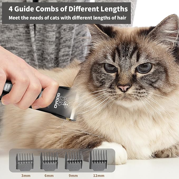 Cat Clippers, Professional Cat Grooming Kit, Cordless Cat Grooming Clippers for Thick Coats, Cat Hair Trimmer, Low Noise Cat Shaver Clippers, Quiet Pet Hair Clippers Tools for Cats Dogs (Black)-Mewly Pet