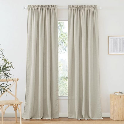 RYB HOME Linen Sheer Curtains - Semi Sheer Privacy Drapes for Bedroom Living Room Kitchen Bathroom Cafe Window Decor, Angora, 52 inch Width x 90 inch Length, 1 Pair