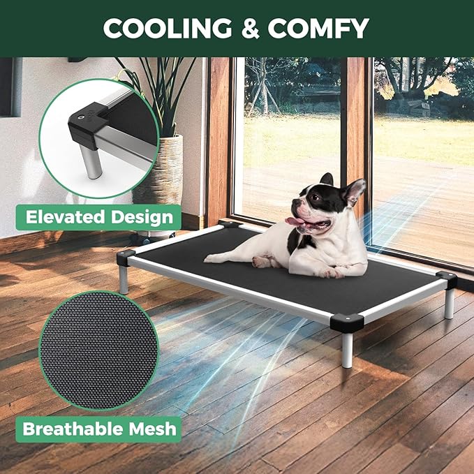 FXW TitanNest Chew-Proof Elevated Dog Bed, Raised Cot for Indoor/Outdoor/Camping Use, Durable & Waterproof Cooling Pet Bed for Extra-Small Dogs, 29.0" L x 18.0" W x 4.5" H, Black-Mewly Pet