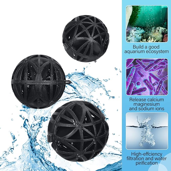500 Pieces Bio Filter Balls Black Bio Balls for Aquarium Filter Pond Filter 1.02 Inch Internal Bioballs Filter Media with 5 Pieces Aquarium Filter Media Bags Mesh Bags with Zipper for Fish Tank Pond-Mewly Pet
