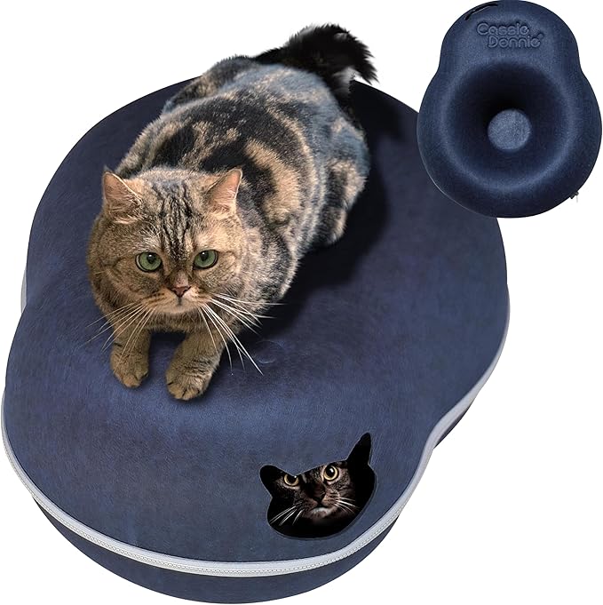 Cat Tunnel Bed for Indoor Cats, Medium Large, Donut Cave House up to 22 Lbs, Spacious for 2 Kittens (Dark Blue)-Mewly Pet