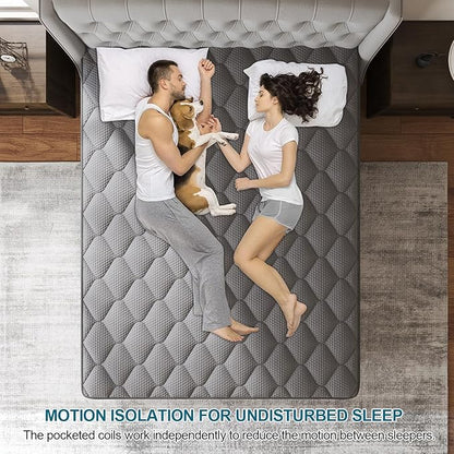 King Mattress, 12 Inch Hybrid Mattresses Grey Medium Firm Euro Top for Back & Lumbar Support, 100 Night Trial, Individual Pocket Spring for Motion Isolation & Pressure Relief