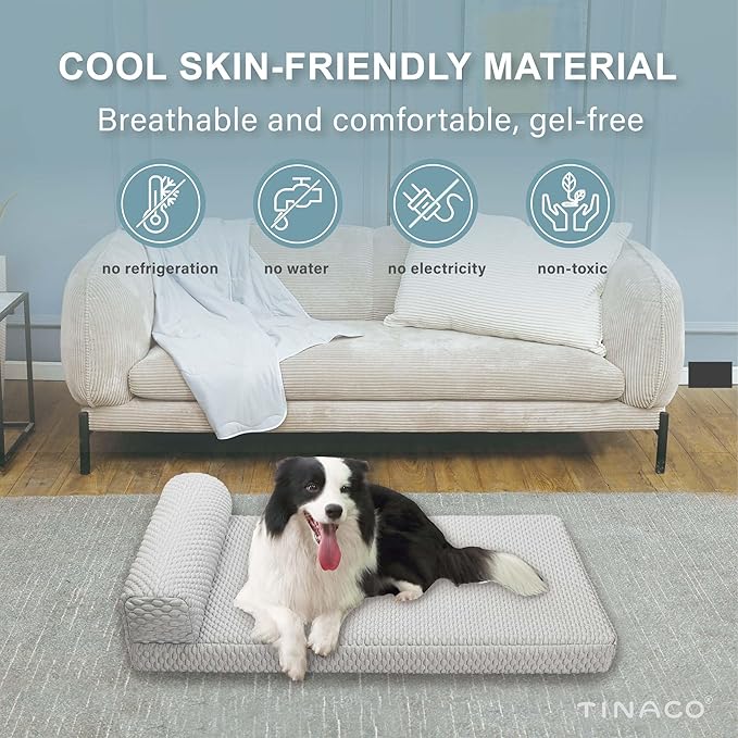 Tinaco Orthopedic Cooling Bed for Large Dogs & Cats, Removable Washable Cover (X-Large, White/Grey)-Mewly Pet