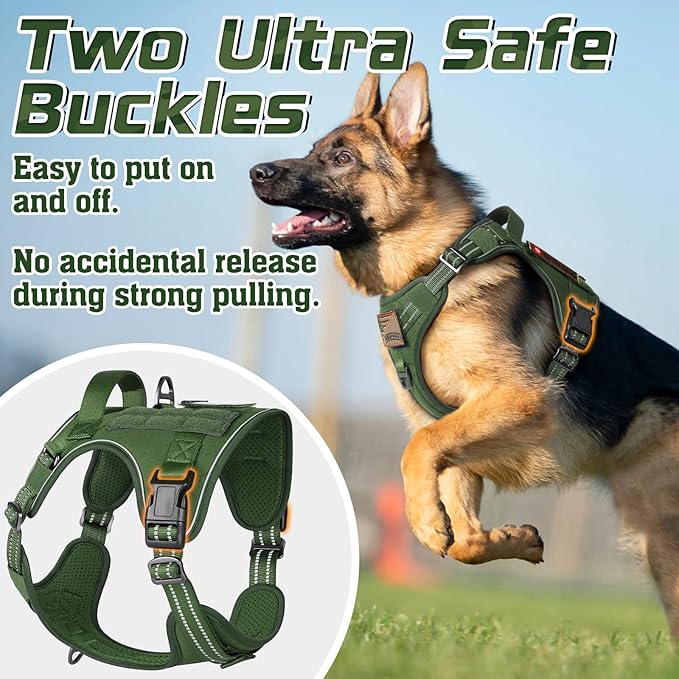 rabbitgoo Tactical Dog Harness for Large Dogs, No Pull Military Service Vest with Handle & Molle, Easy Control for Training Walking, Adjustable Reflective Straps, Green, XL-Mewly Pet