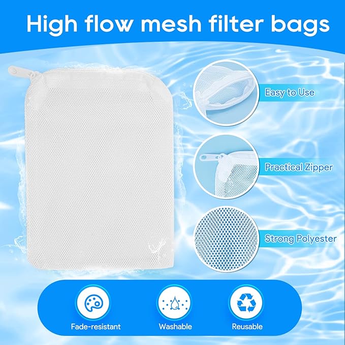 Aquarium Filter Media Bags for Aquarium with Zipper, Fine Mesh Bag Reusable Strong Polyester for Activated Carbon, Bio Filter Balls, Ceramic Rings, Filter Stones, White 10PCS 3.93" x 5.9"-Mewly Pet