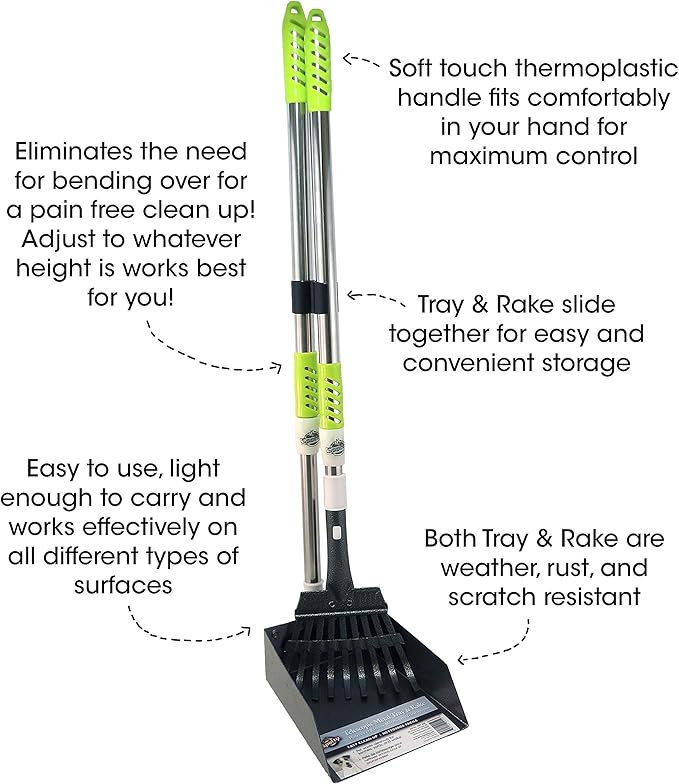 Aluminum Telescoping Metal Handled Poop Tray with Rake Sturdy Lightweight Pooper Scooper Extends 43" Long Scoop Great for Large & Small Dogs (2154)-Mewly Pet