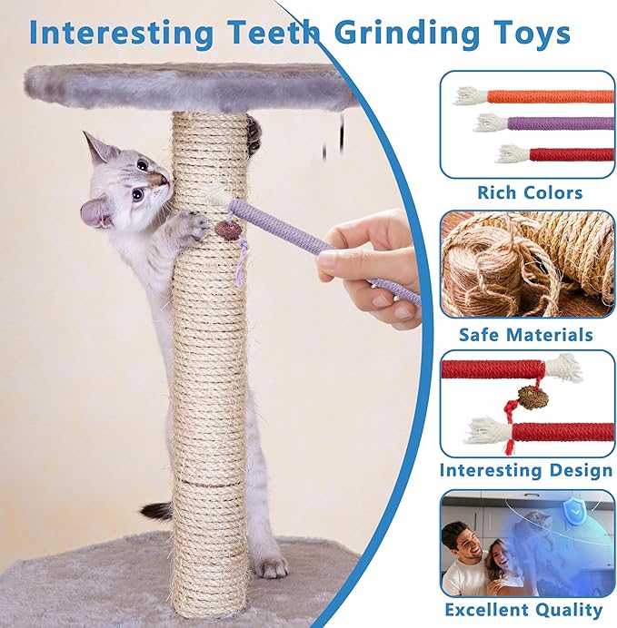 3pcs Safe Cat Rope Toy,Teeth Clean Toy for Cat, Cat Chew Toys for Indoor Cat,Kitten Interactive Toys-Mewly Pet