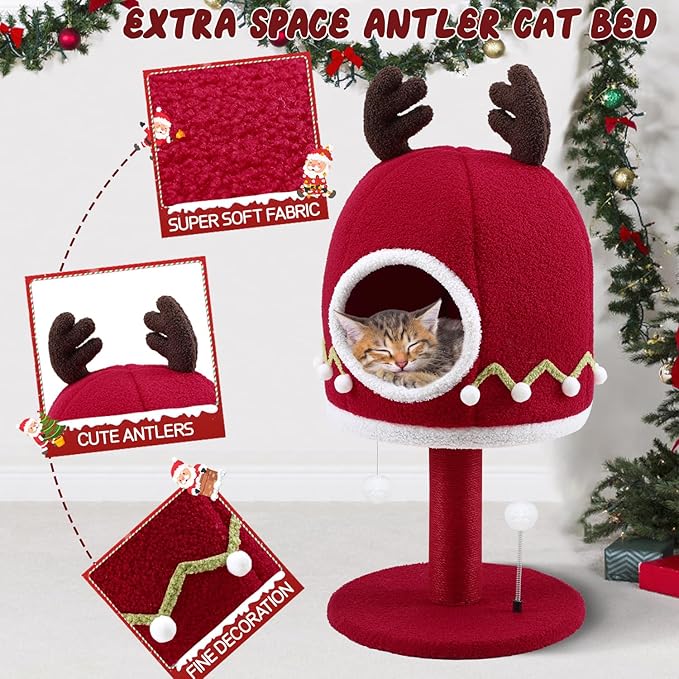 Luxury Treehouse Cat Tree for Indoor Large Cats,54.7'' Tall Modern Wood Cat Tower with 3 Level House,4*Cozy Perch,1*Soft Viewing Bed,Heavy Duty Wide Base,Sisal Scratching Post (33inch)-Mewly Pet