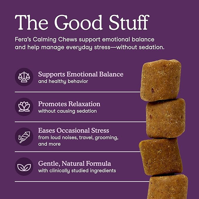 Fera Pets Dog Calming Chews with Ashwagandha & Priome® Mental Wellbeing Postbiotic Blend - Supports Anxiety Relief - Promotes Relaxation - 90 Soft Chews-Mewly Pet