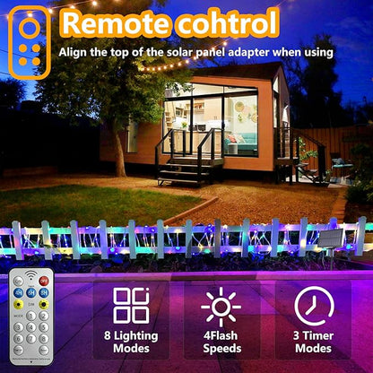 Solar String Lights Outdoor Waterproof LED,66ft 200 LED Rope Lights Solar Powered,8 Modes Multicolor Fairy Lights with Remote for Christmas Garden Patio Deck Backyard Pool Trampoline
