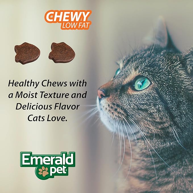 Emerald Pet Feline Health Chews Hairball Support — Natural Grain Free Feline Hairball Control Chews — Hairball Control Cat Supplements for Hairball Prevention and Elimination — Made in USA, 2.5 oz-Mewly Pet