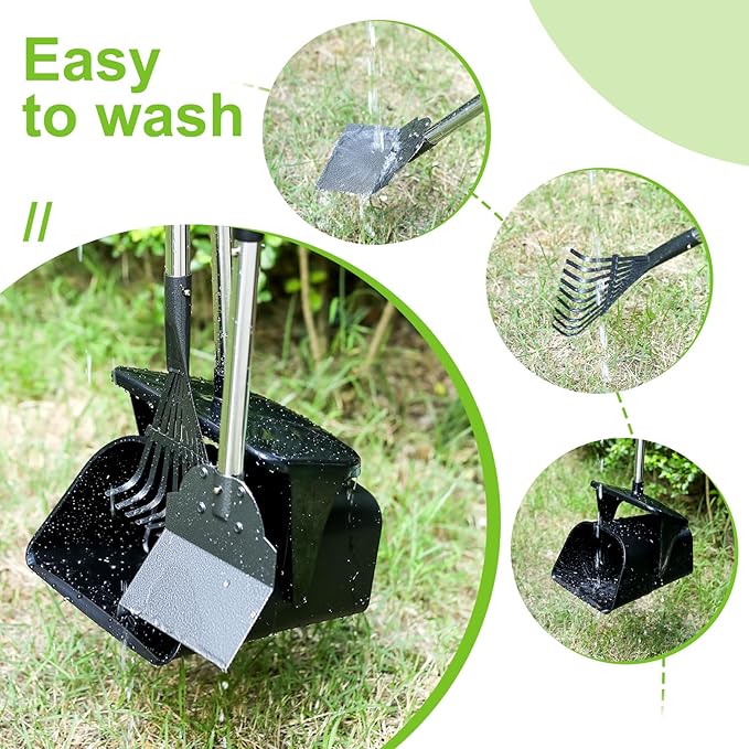 Pooper Scooper Large Swivel Bin & Rake & Spade with 20 Waste Bags and 1 Hook, 39.3" Long Handle Metal Dog Pooper Scooper for Yard, Easy to Clean Pet Waste Use on Grass, Dirt, Gravel or Flats-Mewly Pet