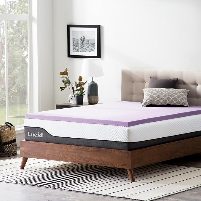 LUCID 2 Inch Lavender Infused Memory Foam Mattress Topper, Twin XL Size – Ventilated Design – Pressure Relieving Bed Topper - Mattress Pad – CertiPur Certified