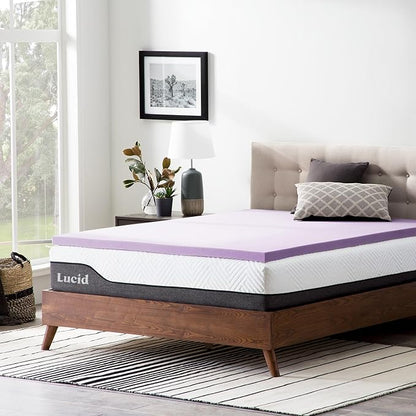 LUCID 2 Inch Lavender Infused Memory Foam Mattress Topper, Twin XL Size – Ventilated Design – Pressure Relieving Bed Topper - Mattress Pad – CertiPur Certified