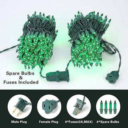 BrizLabs Christmas Lights, 69.6ft 300 Count Green String Lights, Connectable Incandescent Mini Light, 120V UL Certified Light String for Xmas Tree Indoor Outdoor St. Patrick's Day Party Decor