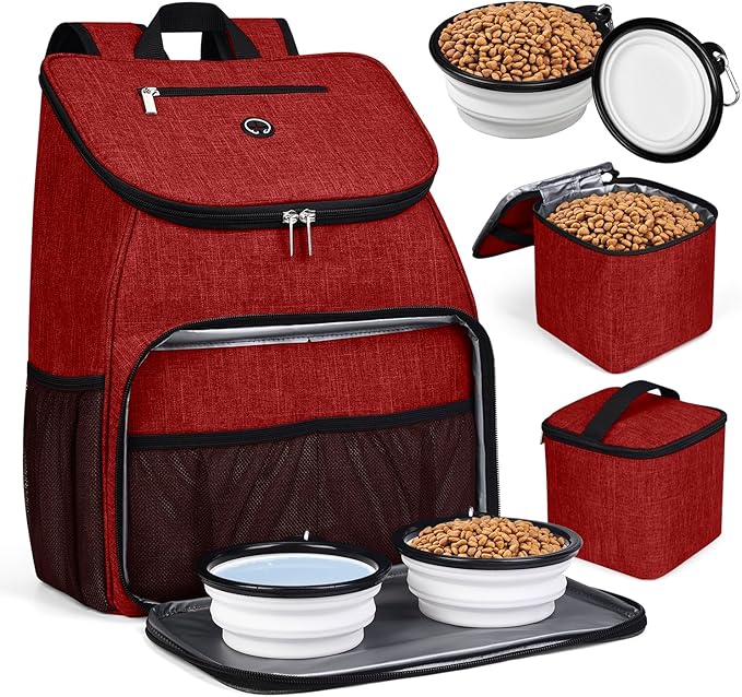 BAGLHER丨Dog Travel Bag, Airline Approved Pet Supplies Backpack, Dog Travel Backpack with 2 Silicone Collapsible Bowls and 2 Food Baskets-Mewly Pet