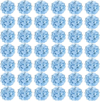 Auihiay 64pcs Silk Hydrangea Artificial Flowers, Artificial Hydrangea Flowers with Stems, Full Hydrangea Flowers for Wedding Centerpieces, Home, Garden, Party Decoration (Blue)