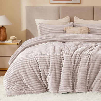 BEDELITE Fleece King Comforter Set -Super Soft & Warm Fluffy Lotus Pink Bedding, Luxury Fuzzy Heavy Bed Set for Winter with 2 Pillow Cases