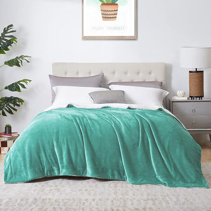 Walensee Sherpa Fleece Blanket (Throw Size 50”x60” Turquoise) Plush Throw Fuzzy Super Soft Reversible Microfiber Flannel Blankets for Couch, Bed, Sofa Ultra Luxurious Warm and Cozy for All Seasons