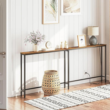 HOOBRO 78.7" Narrow Console Table with Charging Station, 5.9" Sofa Table with 2 Power Outlets and USB Ports, Long Entryway Tables Behind Couch Table, for Hallway, Living Room, Rustic Brown BF205UXG01