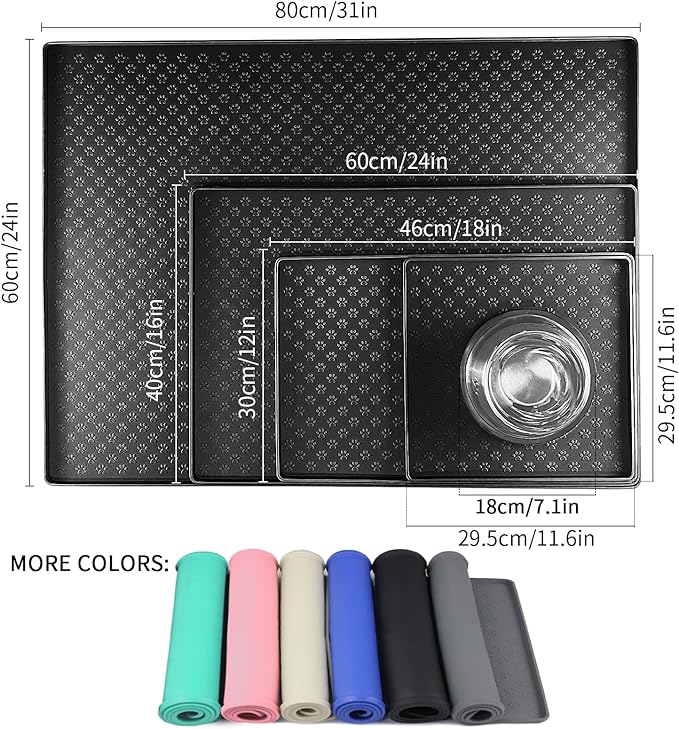 Ptlom Pet Placemat for Dog and Cat, Waterproof Non-Slip Silicone Feeding Bowl Mat Prevent Food and Water Overflow, Puppy Dish Feeder Fountain Trays Suitable for Medium and Small Pets, Black-Mewly Pet