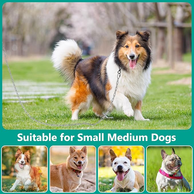 Tresbro Heavy Duty Dog Chains for Outside, 20FT Stainless Steel Tie Out Cable with Swivel Hook for Small Medium Dogs, Metal Chew Proof Pet Runner Chain Leash Lead for Outdoor Camping Hiking Yard, 3MM-Mewly Pet