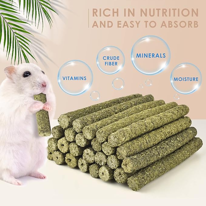 Bissap 114PCS Timothy Hay Sticks for Rabbits, Natural Timothy Grass Molar Teeth Stick Chew Toys for Bunnies Chinchillas Guinea Pigs Hamsters and Other Small Animals Treats-Mewly Pet