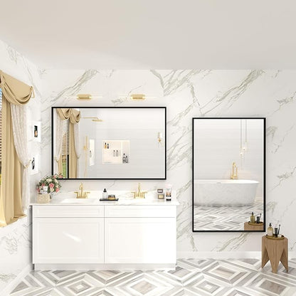 48x30 Inch Black Metal Framed Bathroom Mirror for Wall, Black Matte Rectangle Bathroom Vanity Mirror, Square Corner, Anti-Rust, Tempered Glass, Hangs Horizontally or Vertically