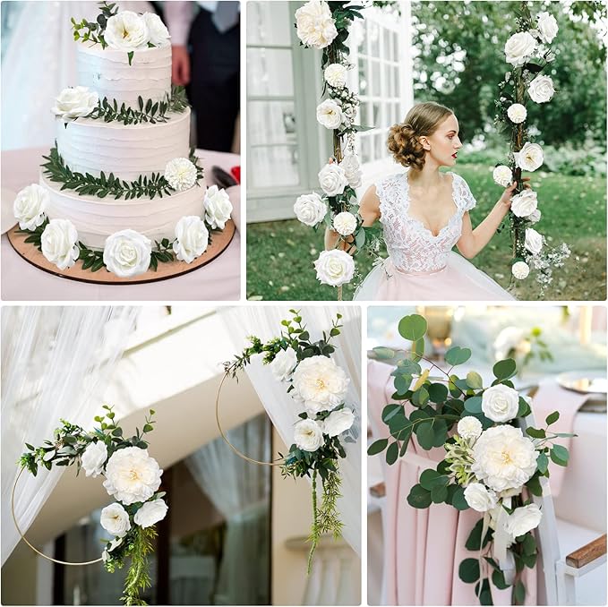 AmyHomie White Artificial Flowers Combo Silk Mix Peony Rose Hydrangea Daisy Fake Flowers w/Stem for DIY Wedding Bouquets Centerpieces Arrangements Table Decor Party Bridal Baby Shower Home Decor