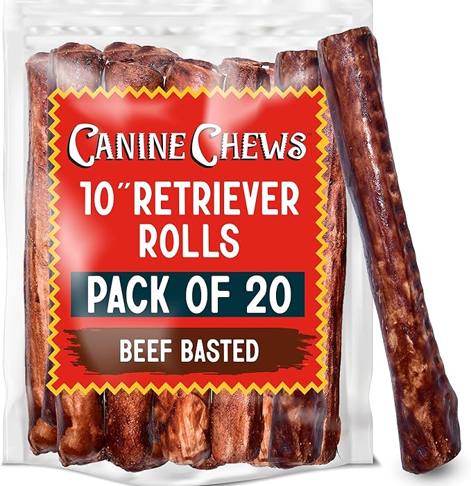 Canine Chews 10" Beef Basted Rawhide Bones for Large Dogs - 20 Pack - Hand-Rolled Dog Chews Basted in Beef Broth - Promotes Dental Health-Mewly Pet