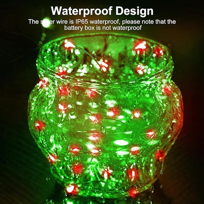 btfarm 30 Pack Fairy Lights Battery Operated [3 Modes], 7ft 20 Led Twinkle Lights String Lights Waterproof Bulk Small Mini Silver Wire for Christmas Mason Jars Wedding Table Centerpiece, Red Green