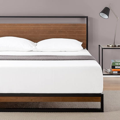 ZINUS Suzanne Bamboo and Metal Platform Bed Frame, 7-Inch Low Profile, Solid Steel Construction, No Box Spring Needed, Wood Slat Support, Easy Assembly, Chestnut Brown, Queen