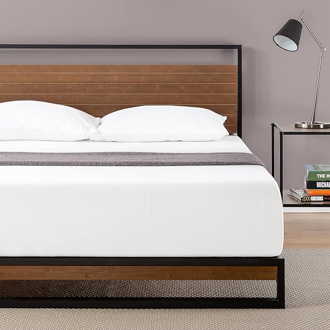 ZINUS Suzanne Bamboo and Metal Platform Bed Frame, 7-Inch Low Profile, Solid Steel Construction, No Box Spring Needed, Wood Slat Support, Easy Assembly, Chestnut Brown, Full