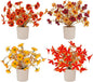 Fake Potted Plants 4pcs, Artificial Fall Flowers with Vase, Autumn Harvest Decoration for Home Indoor Outdoor, Table Plants Farmhouse Decor for Kitchen, Bedroom, Living Room, Bathroom
