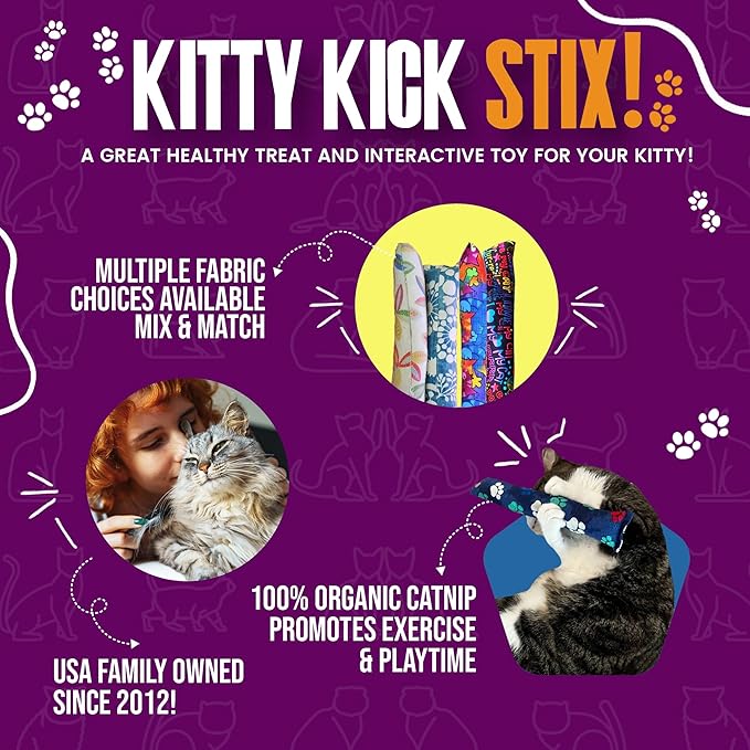 Kitty Kick Stix 15" Catnip Kicker Toy – Set of 2 | Handmade in USA | Interactive Cat & Kitten Toy | Durable Kicker Packed with 100% Potent Catnip for All Breeds (Cat Selfies)-Mewly Pet
