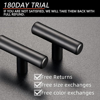 HBL' 12 Pack | Black Cabinet Knobs T Bar Cabinet Pulls, Ideal for Kitchen Cabinet Door,Drawer,Cupboard and Wardrobe, Overall Length 2in.