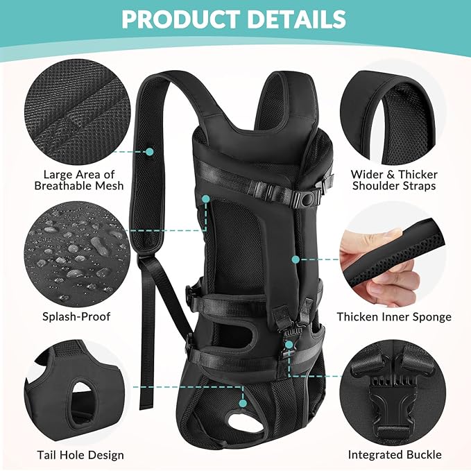 Lukovee Dog Backpack Carrier, Legs Out Easy-fit Dog Front Carrier for Small Medium Dogs,Adjustable Hands Free Dog Chest Carrier for Hiking Cycling (Black,X-Large)-Mewly Pet