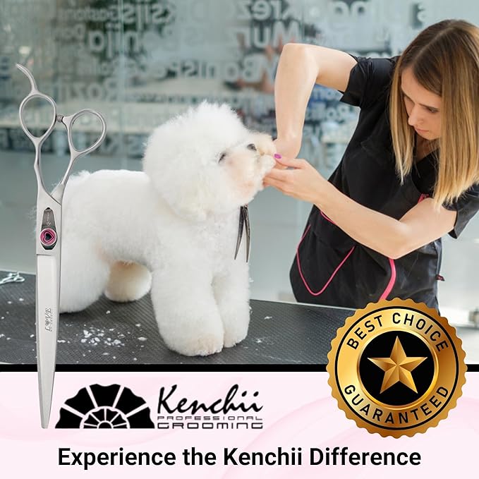 Kenchii Love Dog Grooming Scissors, 8 Inch Straight Shears, Dog Scissors for Grooming, Professional Pet Grooming Scissors, Heavy Duty, Durable and Sharp-Mewly Pet