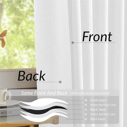KangBang 2 PCs Pinch Pleated Linen Blackout Curtains 108 Inches Long, Pinch Pleat Drapes for Living Room with Hooks, Thermal Insulated Long Window Treatments for Villa, Pure White,40W x 108L