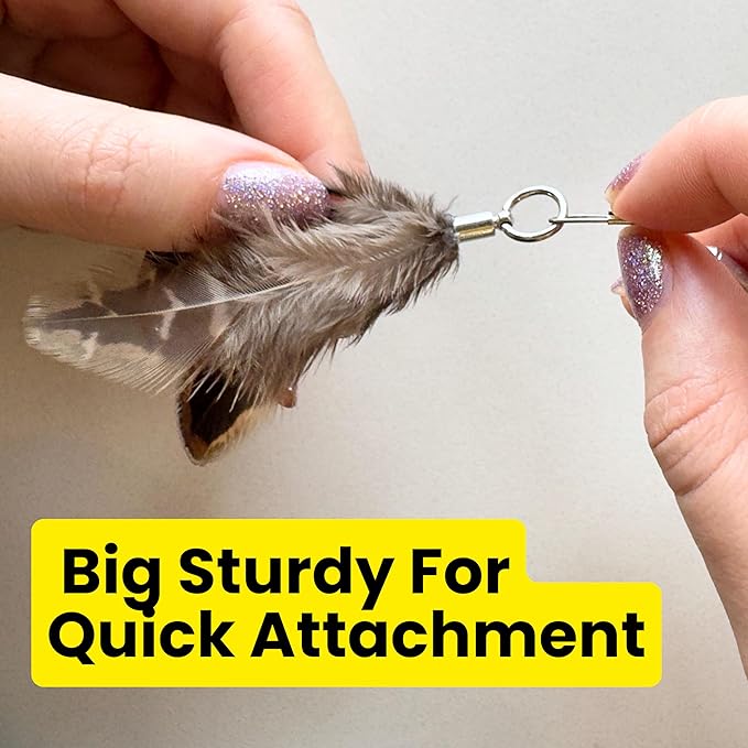 Feather Toys Replacements (3 Pc) - Cat Toys & Kitten Toys for Indoor Kittens, Set of Replacement Feather Attachments Extra Small and Durable, for Cat Wands, Natural and Safe-Mewly Pet