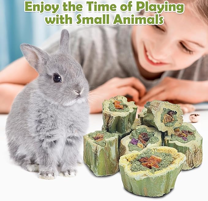 Fhiny Rabbit Chew Toys Natural Baked Papaya Wood Bunny Molar Treats Contain Alfalfa Grass Apple Carrot and Purple Sweet Potato Filling for Hamsters Guinea Pigs Chinchillas Teeth Grinding(0.22 lb)-Mewly Pet