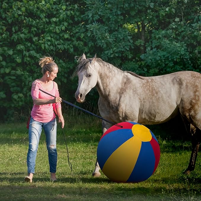 Herding Ball for Dogs Horse & Cover 25" Ball for Horses Large with Hand Pump for Play Horse Toys for Horses Stall, Red and Blue and Yellow-Mewly Pet