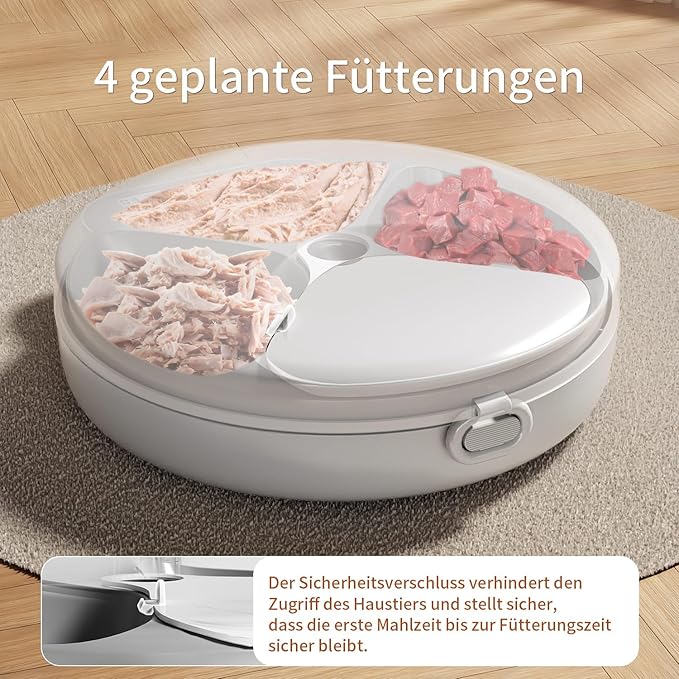 Automatic Cat Feeder Wet Food, Whisker-Friendly Automatic Cat Food Dispenser True 4-Meal Design with Locking Lid, Smart Timer Feeder for Wet Cat/Dog ，2-Ice Packs, Easy to Clean (White-1)-Mewly Pet