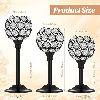 Qunclay 18 Pieces Crystal Candle Holders Bulk Candle Stick Holder Centerpieces for Table Wedding Centerpieces Crystal Decorative Tealight Dining Table Decor for Party(Black)