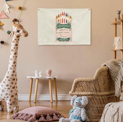 Kids Painting Training Rectangular Canvas Banner Flag Sign Poster Wall Decor Gift for Boys Girls,Practice Drawing Room Essential Gallery Nursery Classroom Playroom Wall Decor-Crayons Box Theme