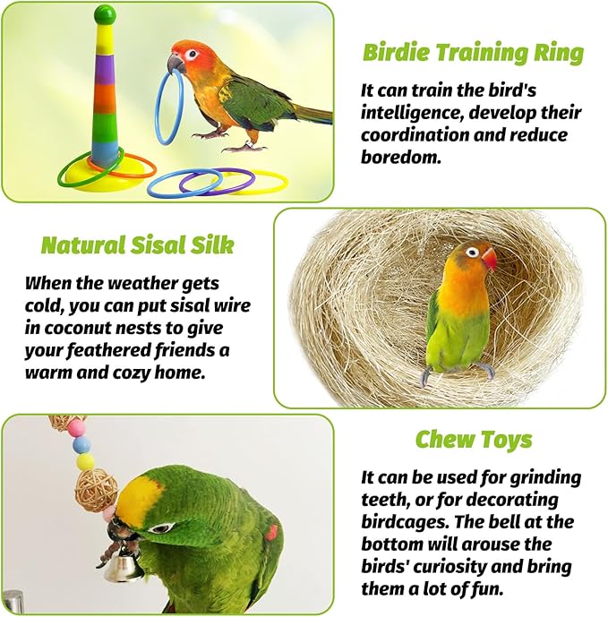 kathson 5Pcs Bird Coconut House with Ladder Parakeet Coconut Nest for Cages Parrot Hut Hanging Natural Coconut Fiber Conure Chewing Toys for Cockatiel Budgie Lovebird Cockatoos-Mewly Pet