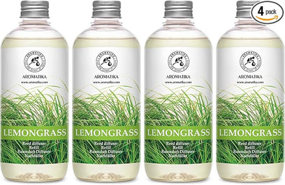 Lemongrass Diffuser Refill 68 Fl Oz (4x17Fl Oz) - Fresh & Long Lasting Fragrance - Refill Bottle with Natural Essential Lemongrass Oil - Best for Aromatherapy - Reed Diffuser Oil Refill for Home